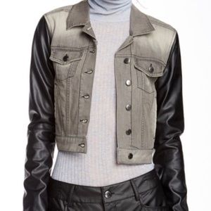 BCBGGeneration Cropped Denim Jacket Faux Leather